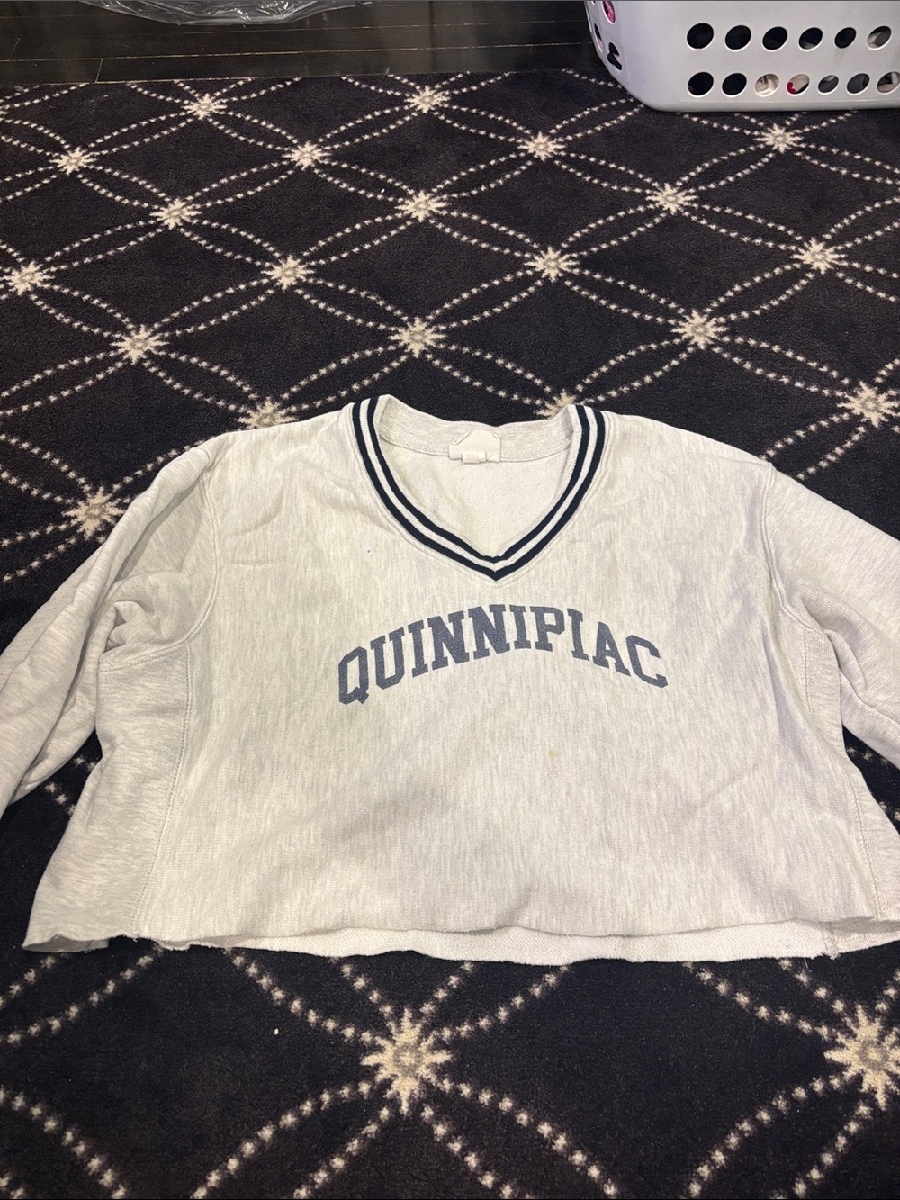 Champion Cream Quinnipiac V-Neck Pullover with Navy Trim